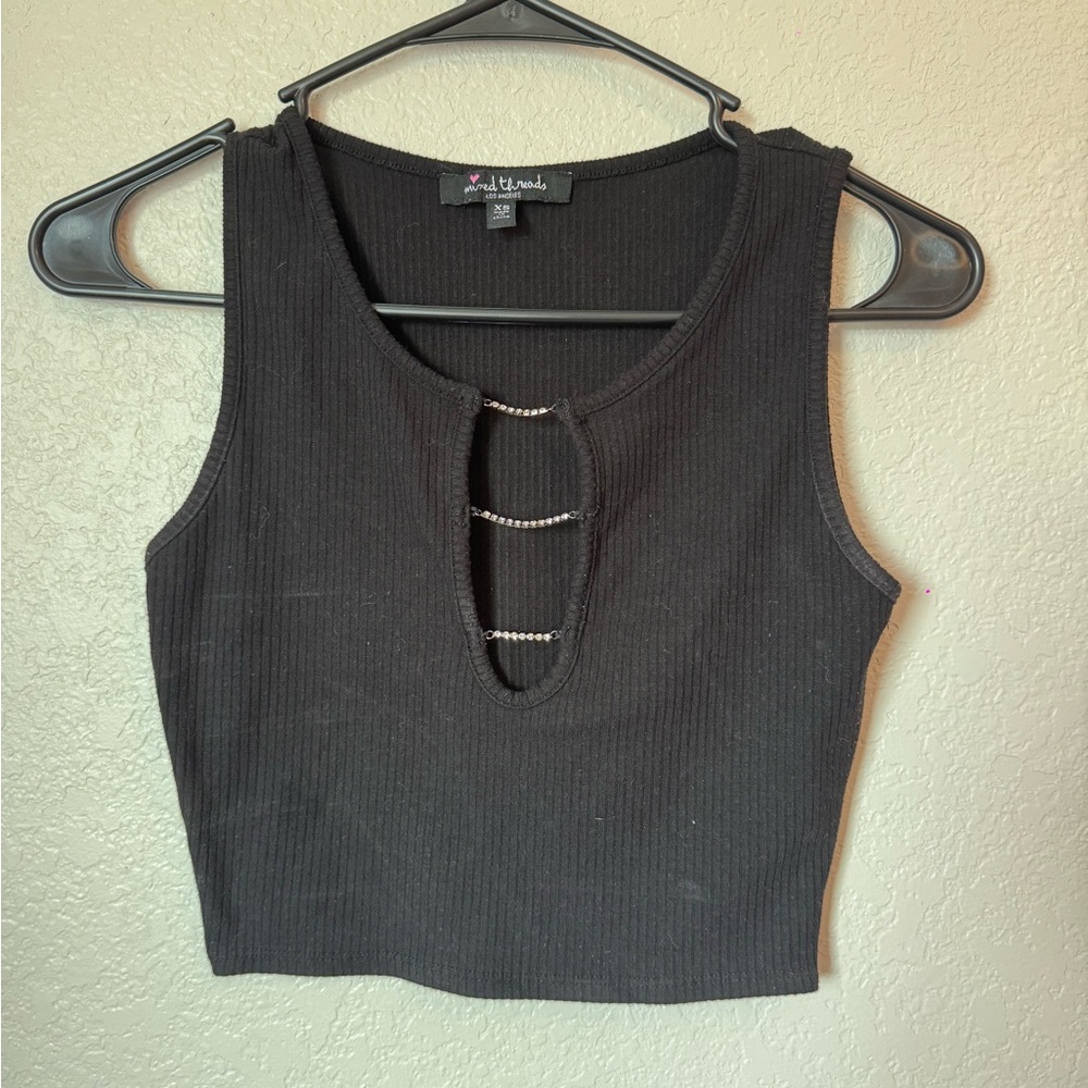 Chic Black Sleeveless Top with Pearl Accents